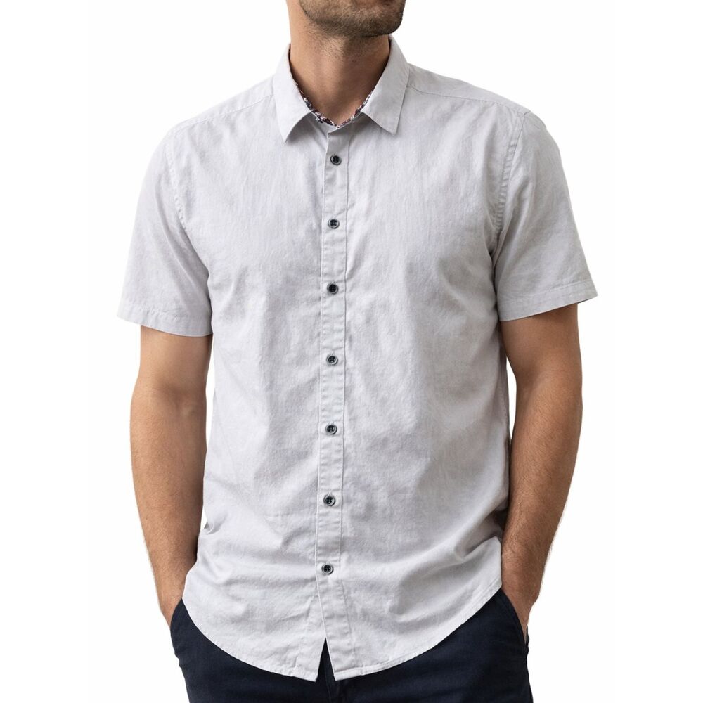 Robert Graham Mens Medium White Paisley Classic Short Sleeve Button Down Shirt